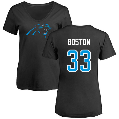 Carolina Panthers Black Women Tre Boston Name and Number Logo Slim Fit NFL Football #33 T Shirt